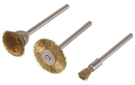 wolfcraft Messingdraht-Minibürsten-Set, 3-tlg. - 2740000 - Für alle feinen Schleif- und Polierarbeiten - Scheibenbürste, Topfbürste und Pinselbürste, Rundschaft