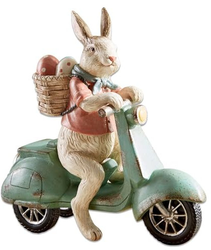 Loberon Hase Trottinette - Osterhase auf Roller für Osterdeko & Frühlingsdeko - Ostern Deko aus Polyresin - Handbemalt - 18.5cm x 19cm x 7cm