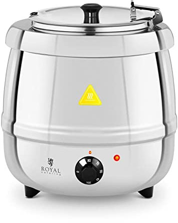 Royal Catering Electric Soup Kettle Commercial Soup Warmer Pot Restaurant Buffet Chili Sauce Stew Stainless Steel 10L RCST-10SB (30-85°C, 400W, Stainless Steel Insert, Lid, Overheat Protection)