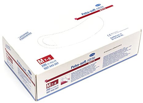 HARTMANN 9422073 Peha-Soft Nitrile White Powderfree, M, 200 Stück, 9213737, Transparent, 200 Stück (1er Pack)