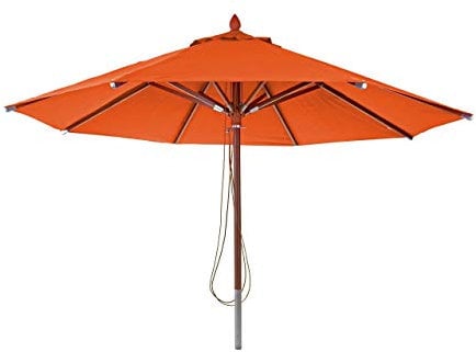 Mendler Gastronomie Holz-Sonnenschirm HWC-C57, Gartenschirm, Polyester/Holz 16kg, rund Ø4m Seilzug stoßsicher - terracotta