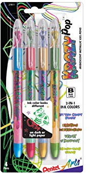 Pentel Arts Krazy Pop Iridescent Gel Pen, (1.0mm) Bold Line, Assorted Ink, Pack of 4 (K91PABP4M3)