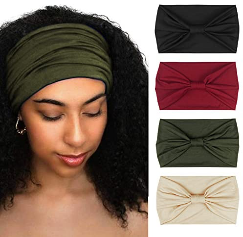 DRESHOW 4 Pièces Bandeau Cheveux pour Femme Bandeaux Hiver Serre-Tête Tricoté Oreille Réchauffeur Chaud Noué Bande Elastique Cheveux,Taille unique,4 Pack Knot Cloth B
