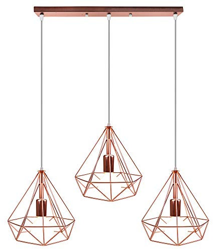 PETITES ECREVISSES Suspension Luminaire Industrielle 3 Lampes Vintage Lustre Abat-jour en Métal Or Rose plafonnier Intérieur pour Salon Cuisine Chambre (A)