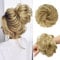FESHFEN Haarteil Mit Gummiband, Groß Dutt Haarteil Haargummi Mit Haaren Gelockt Haardutt Synthetisch Haarverlängerung Pferdeschwanz Haarteile für Damen Mädchen, Gloden Blond 55g