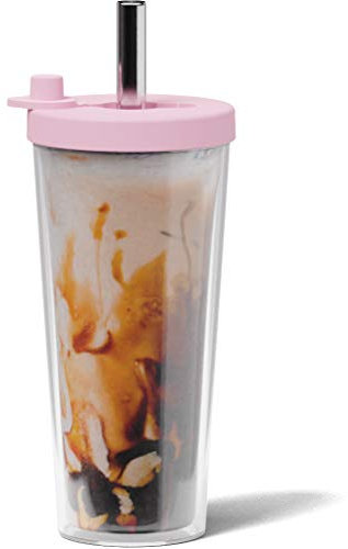 Dodoko Reusable Boba Cup and Straw - 17 oz Bubble Pink Iced Coffee Cup with Lid and Straw for Smoothies and Tea on The Go