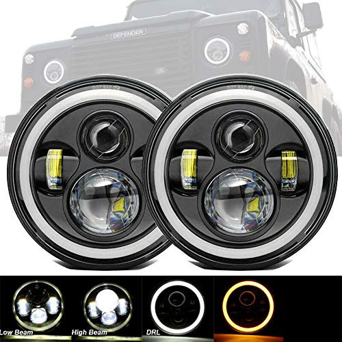 CarModShop 7INCH-BLKx2 Pair 7 Inch Round Full Projector LED Headlights black with DRL Indicator