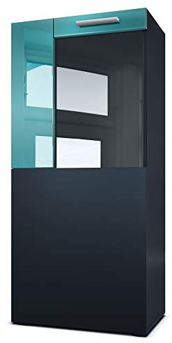 Vladon Stand-/Hänge Vitrine Movie, Schwarz matt/Petrol Hochglanz - Moderne Glasvitrine - (BxHxT): 50,5 x 111 x 32,5 cm