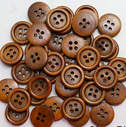 20 edle Holzknöpfe rund braun - 20mm - 4 Löcher zum aufnähen annähen DIY Scrapbooking für Jacken Jackenknöpfe Mützen dunkelbraun zum nähen Knöpfe Vierlochknöpfe