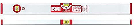 BMI Alu-Profil Wasserwaage ALUSTAR (200 cm lang, kantenlose Horizontal-Libelle mit Lupen-Effekt, hohe Messgenauigkeit 0,5 mm/m, mit Gummiendkappen) 694200E