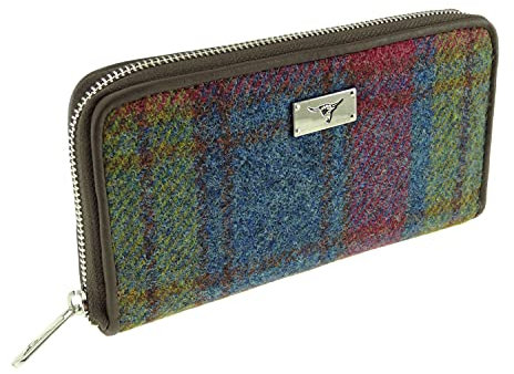 KWH Glen Appin von Schottland Rosa Blau Grün Tartan Check Harris Tweed Damen Staffa Zip Round Purse Wallet