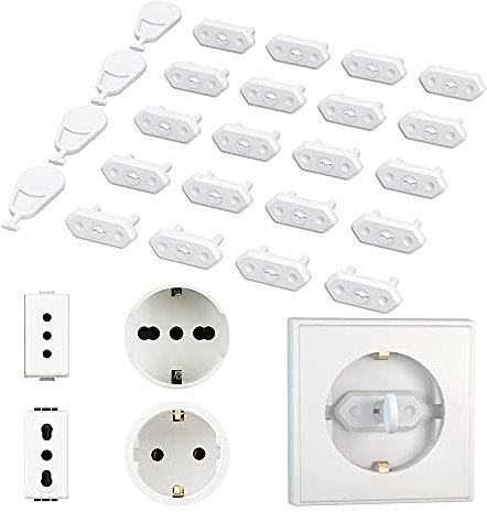 EUDEMON Coperture universali per prese, copri prese di sicurezza per bambini, protezioni per prese a prova di bambino per prevenire scosse elettriche, convenienti da usare (Bianco, 20 Pezzi)