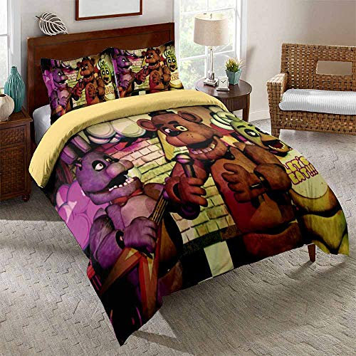 Bettwäsche Five Nights at Freddy's Bettbezug-Set 140 X 200 cm Bettwäsche-Set 3-TLG. Mikrofaser-Bettbezüge Mit Reißverschluss Und 2 Kissenbezüge 80 X 80 cm (Einzel (135x200cm),Bär 03)