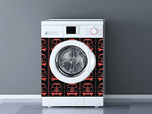 Oedim Vinyle pour machine à laver Furgos Rouge Hippie Fond Noir Vinyle décoratif pour machines à laver Décoration de cuisine Autocollant Lave-linge