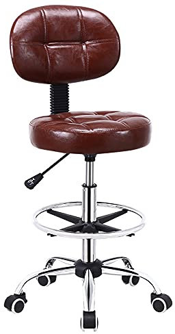 YOFXZGR Barhocker mit Lehne, 360° Drehstuhl mit Rollen, Barhocker Höhenverstellbar 58-70cm, PU Leder Chair Rollhocker, Salon Friseurstuhl Bartisch Barstuhl Schemel (Braun)