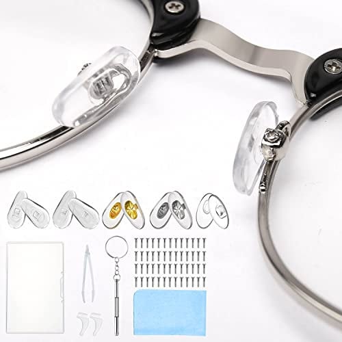 Naselli per Occhiali, 25 Paia Cuscinetti Nasali Avvitabili per Occhiali in Silicone, Kit di Riparazione Occhiali con Viti Cacciavite Pinzette Panno per Pulizia