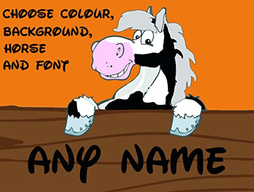 Personalised Stable Door Sign, Horse/Pony Name Plate Plaque Metal Sign Cartoon, 275mm x 90mm