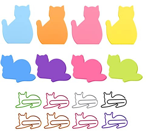 Molain Katzen Haftnotizen mit Büroklammern, niedliche Katze selbstklebende Notizen Katzen Registerkarten selbstklebende Notizblöcke 7 Stück 210 Blatt (C)