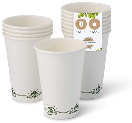 BIOZOYG 1000 Stück Kaffeebecher Pappbecher 180ml / 7.5 oz weiß mit Umweltmotiv - Einwegbecher plastikfrei - Becher aus nachhaltiger Forstwirtschaft - Kaffeebecher Einweg