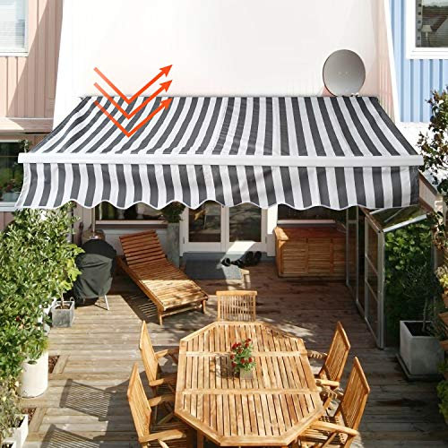 Cecaylie Tenda da sole con braccio articolato manuale 350 x 300 cm, Tenda da Sole Retrattile, colore bianco/grigio, per terrazzo, balcone, alluminio/poliestere