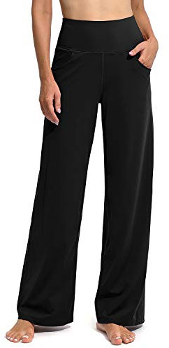 Promover Pantalones de Yoga de Pierna Ancha para Mujer Pantalones de Chándal Acampanados Holgados y cómodos con Bolsillos Pantalones Elásticos de Cintura Alta Pequeño/Regular/Alto