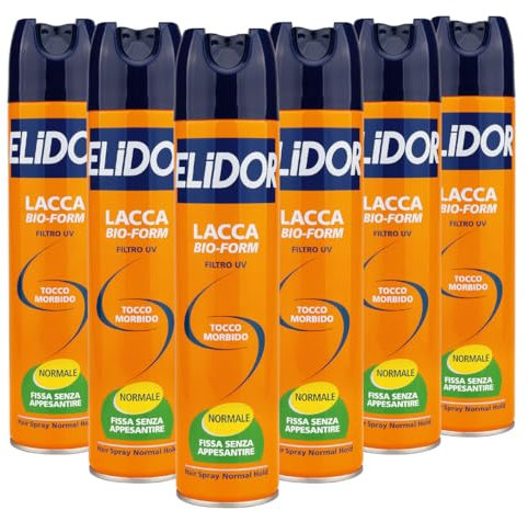 Elidor Lacca Sculptural, Fissaggio Normale, Lacca per Capelli Professionale, Fissa Senza Appesantire, Protezione UV - 6 x 300 ML