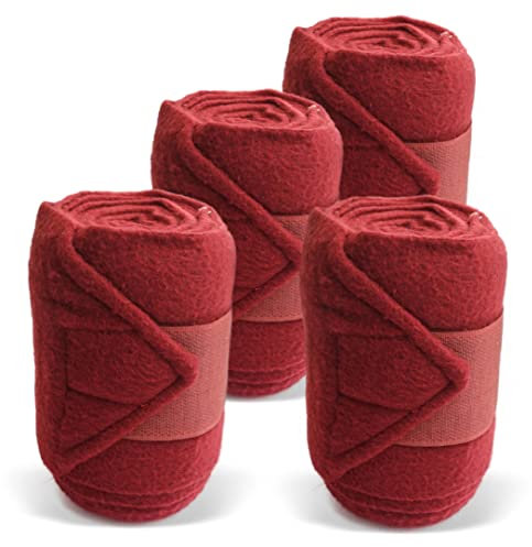 Bandagen fürs Pferd aus Fleece mit Klettverschluss - Fleecebandagen Pferd im 4er Set mit praktischer Aufbewahrungstasche (Pony, Bordeaux)