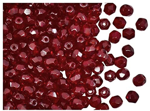 600 cuentas checas de cristal facetado, pulidas a fuego, redondas, 4 mm, rubí oscuro (granate)