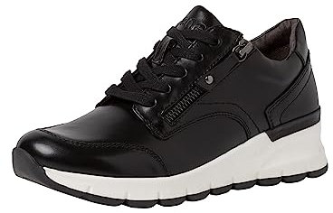 Jana Damen Plateau Sneaker aus Kunstleder mit Schnürsenkeln und Reißverschluss Weite H Mehrweite, Schwarz (Black), 39 EU