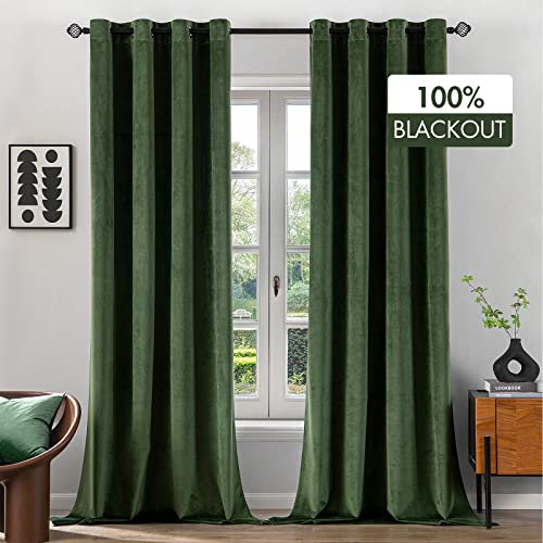 MIULEE Vorhänge 100% Blickdicht Samt Gardinen für Schlafzimmer Blickdicht thermische Vorhänge mit Ösen Kälteschutz Verdunklungsvorhang 2er Set, HxB 245x140 cm Matcha Grün