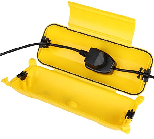 RESTMO Outdoor IP44 Waterproof Connection Box, Weatherproof Electrical Extension Lead Cover, Safety Seal Enclosure to Protect Holiday Decorations, LED Strip Light, Power Tool, Fountain, Yellow