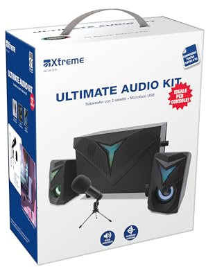 XTREME 90435 set altoparlanti con subwoofer più microfono cardoide, compatibile PC plays4 plays5 laptop fantastiche luci a led