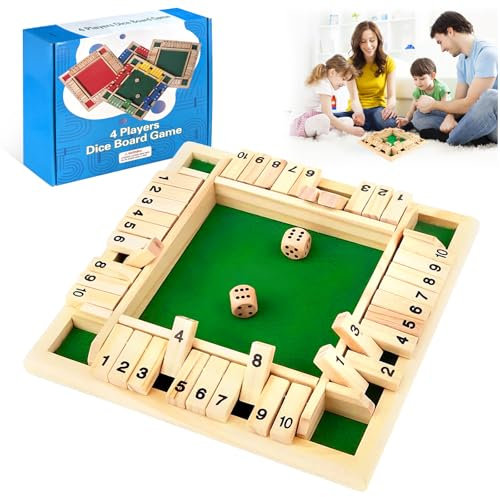 Shut The Box Spiel, 4-Spieler WüRfelspiel Holz Brettspiel Mathematik Lernspielzeug für Kinder Urlaub unterhaltsames SpielBar ab 3 4 5 6 + Jahre Würfelspiel Erwachsene für Zuhause Party Oder Eisenwaren
