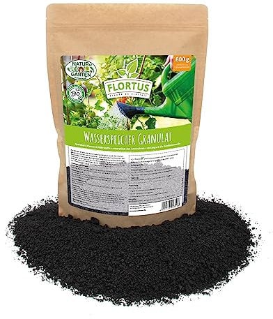FLORTUS - Bio Wasserspeicher Granulat für Pflanzen & Blumen 800 g - Verbessert Wasserspeicherfähigkeit & Humusgehalt von Garten- & Topferde - Pflanzenbewässerung mit AgroBiogel bis zu 5 Jahre aktiv