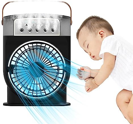 Ziurmut Escritorio, nebulización Mano 600 ml, Ventilador USB con batería, Aire Acondicionado portátil con Pantalla LED para Oficina, hogar, Exterior, escri