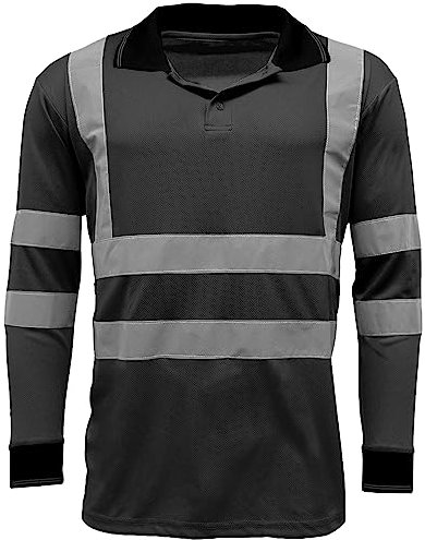 DURUS WORKWEAR High Visibility Long Sleeve Reflective T-Shirt Plain & Two-Tone Polo Work Top Black