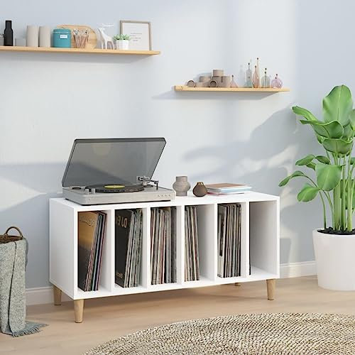 Festnight Porta Dischi Vinile, Libreria per Soggiorno, Mobile da Ingresso, in Legno Multistrato Bianco 100x38x48 cm
