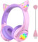 Riwbox Audífonos Bluetooth para niños, CF9, auriculares de oreja de gato con luz LED, micrófono Boom y micrófono integrado para llamadas, volumen limitado de 85 dB, auriculares inalámbricos y con