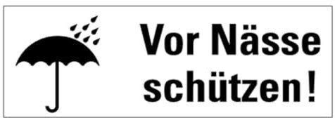 Aufkleber Verpackungs-Kennzeichnung „Vor Nässe schützen!“ Hinweis Sticker Folie selbstklebend, s/w | Größe wählbar Made in Germany, Größen Name: 2,5x7,5cm