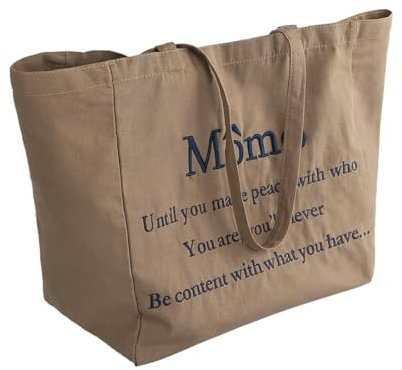 Tote Tasche Groß Damen Shopper Canvas Stofftasche Aesthetic Modern Schultertasche Klassisch Tote Bag Gemustert Umhängetasche Ultraleicht Beuteltasche für College Reise Einkaufen Büro Alltag Braun