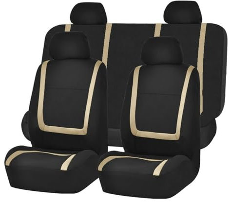 LICOME Autositzbezüge Sets für VW Polo IV (9N) 2006 2007 2008 2009, Komplettset Autositzschoner, Auto-Schonbezüge für die Vordersitze Rückbank, Bequem Innenraum Zubehör,A Beige