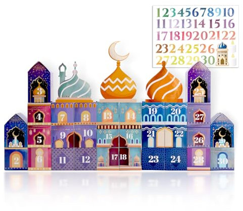 AUGSUN Ramadan Kalender zum Befüllen, 30 Stück Ramadan Kalender Geschenkbox Bunte Eid Mubarak Geschenkbox mit Aufklebern Wiederverwendbar Ramadan Geschenktüten Ramadan Box für Geschenke Party Deko