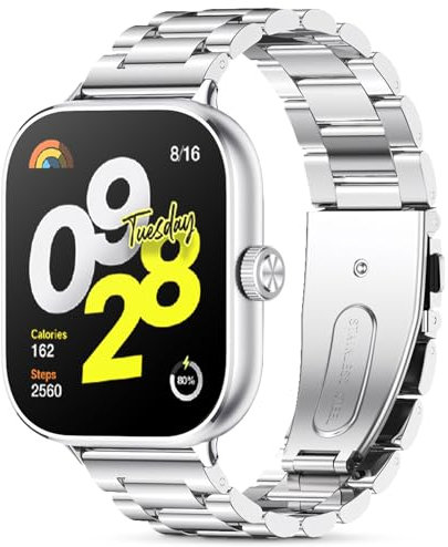 WindRen Armband Kompatibel mit Xiaomi Redmi Watch 5/Xiaomi Mi Band 9 Pro/Xiaomi Redmi Watch 4/Xiaomi Mi Band 8 Pro,Prämie Edelstahl Metall Einstellbar Ersatzarmband für Damen/Herren,Silber