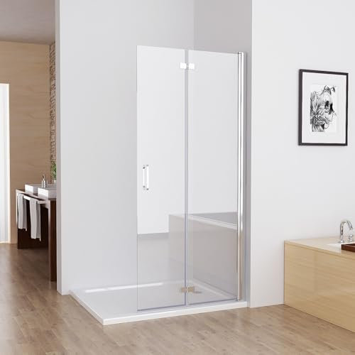 MIQU Nischentür 80 x 185 cm Walk in Duschabtrennung Faltbar Duschwand für Dusche Pendeltür Falttür Duschtür aus NANO ESG Glas Rahmenlos duschtrennwand ohne Duschwanne