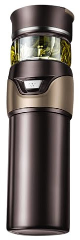 HERCHR Bouteille D'infuseur De Thé, Gobelet en Verre Isolé à Double Paroi, Bouteille D'infuseur Thermos à Thé pour Gobelet à Thé en Vrac avec Infuseur, Tasse De Thé De Voyage(Café)