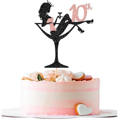 SYKYCTCY 1 Pack Sitting Girl Cake Topper Glitter High Heel Girl 10th Birthday Cake Pick Cheers to 10 Years Cake Decorations for Lady Makeup Spa Bachelorette Party Supplies