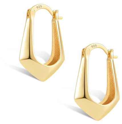 Gold Ohrringe Kleine Creolen Damen, Hypoallergen Silber 925 Ohrringe Klobig Kleine Hohl Creolen Dick Geometrie Kreolen Huggie Creolen Klobige Creolen Leicht Breit Ohrringe Mädchen
