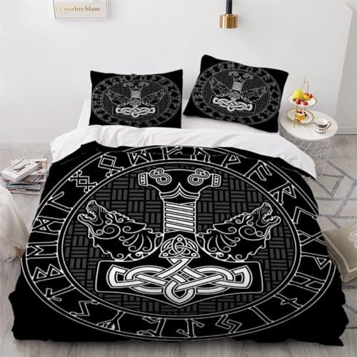 Zbeiba Wikinger Mythos Bettwäsche 135x200 cm,Mikrofaser Bettbezug und 2 Kissenbezug 80 * 80cm,Bettwäsche Set mit Totem Motiv für Kinder Erwachsene(T3)