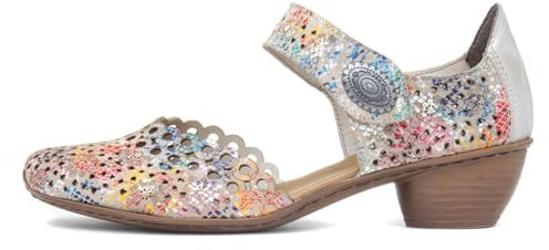 Rieker 43753 Mirjam Multi Colour Leather Laser Cut Dressy Heels (Multi, UK Footwear Size System, Adult, Women, Numeric, Medium, 4)