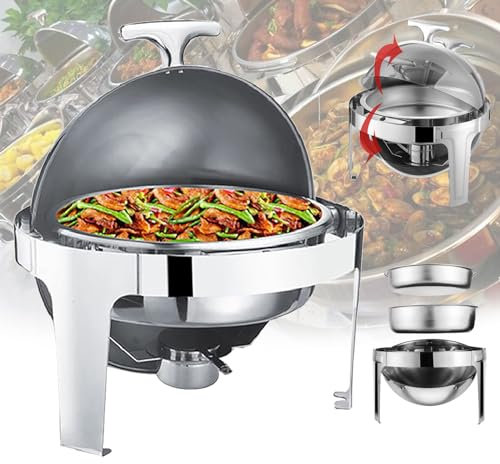 LNNLOO 6L Food Warmer(with Heating Plate), 0-180° Switch Cover, Dia: 47cm, Removable, Easy to Clean, Stainless Steel Tripod, High Temperature Resistance, For Buffet/Commercial,Not Visible